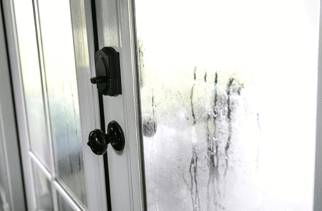 Condensation droplets on a glass door