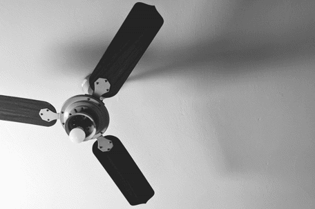 Black and silver ceiling fan