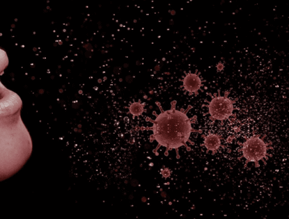 Cartoon of germs flying after woman's cough