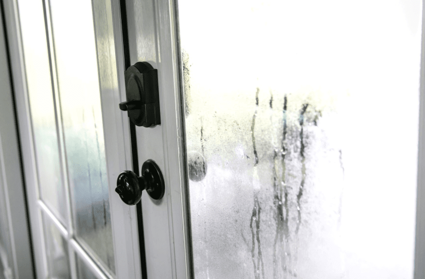 Condensation droplets on a glass door