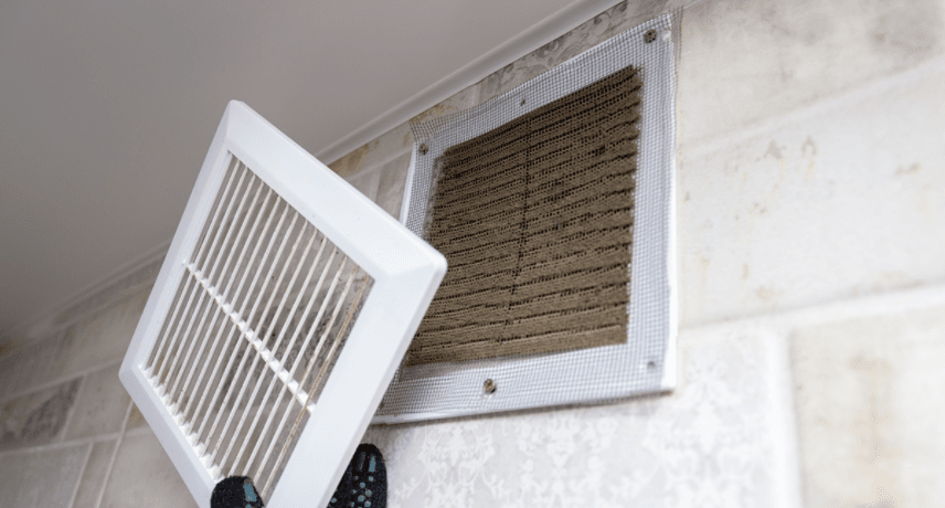 Air duct filled with dust